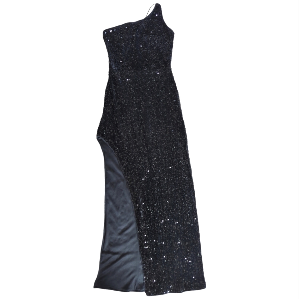 NWOT SHEIN One Shoulder Sequins Party Dress, XS Black